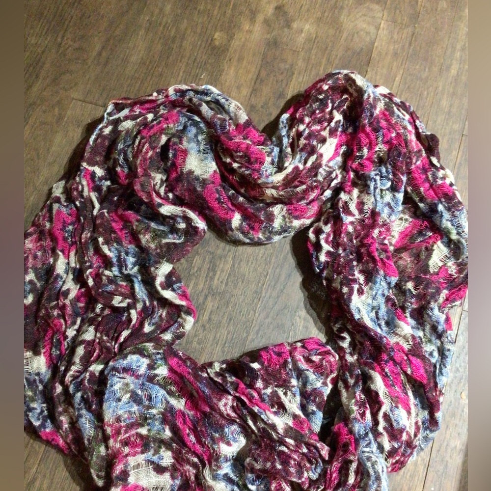 Lightweight Pink and Multicolor Crinkle Scarf